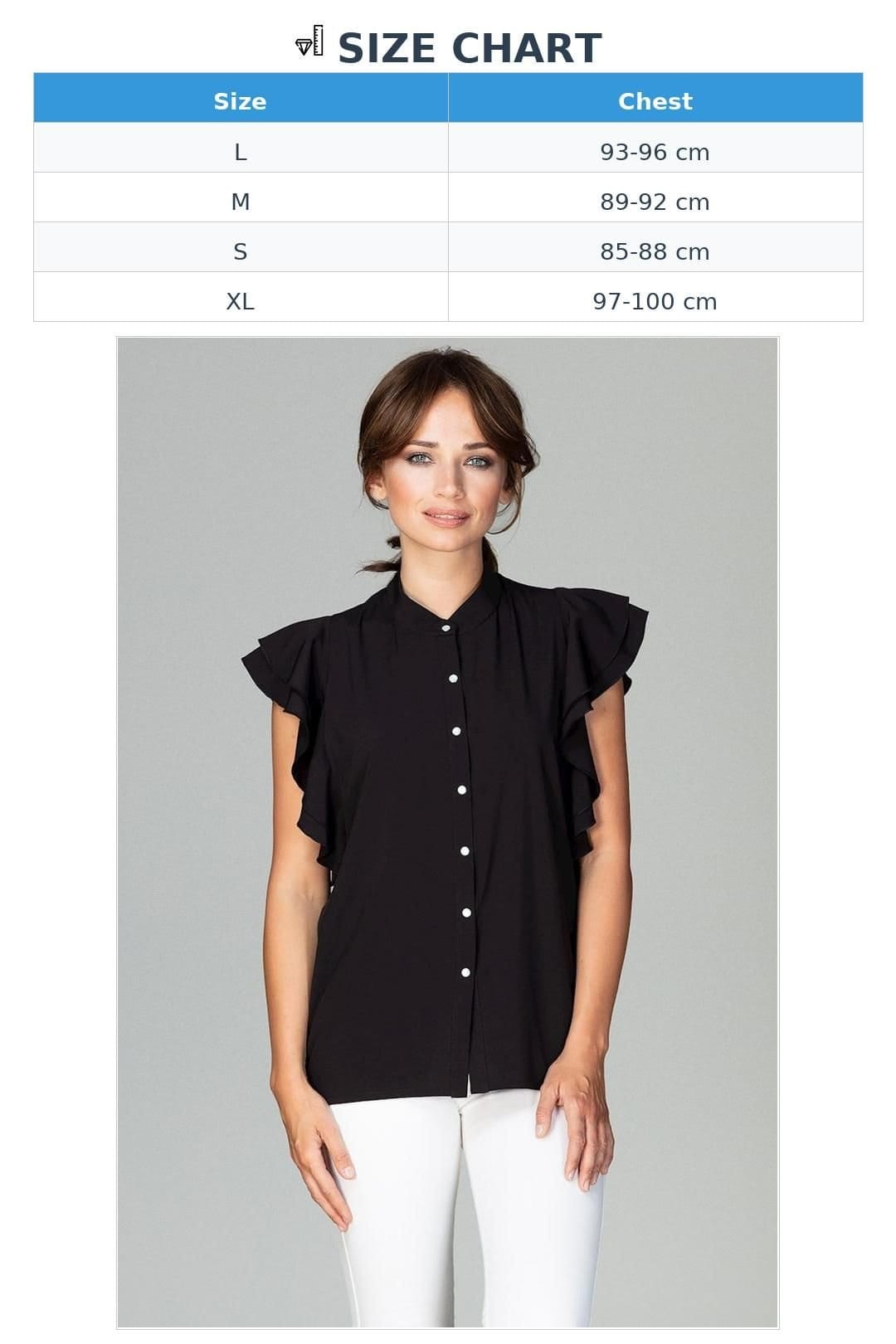 Love Lace Love Lace Women's Loose Fit Shirt with Frilled Sleeves Buttons Style 122498 in Black - 4