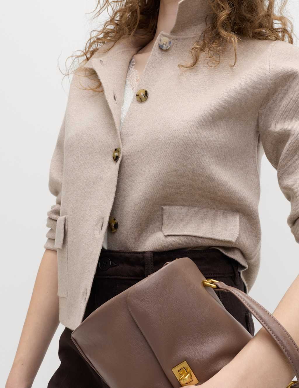 Marks & Spencer M&S Air-Yarn Pocket Detail Knitted Jacket Light Beige - 2