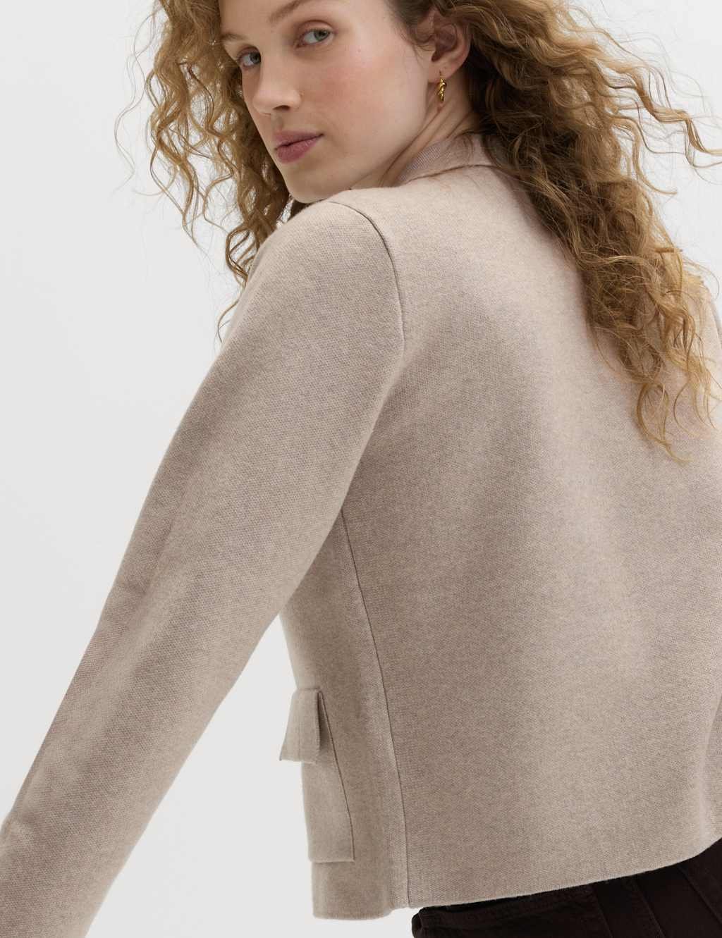 Marks & Spencer M&S Air-Yarn Pocket Detail Knitted Jacket Light Beige - 4