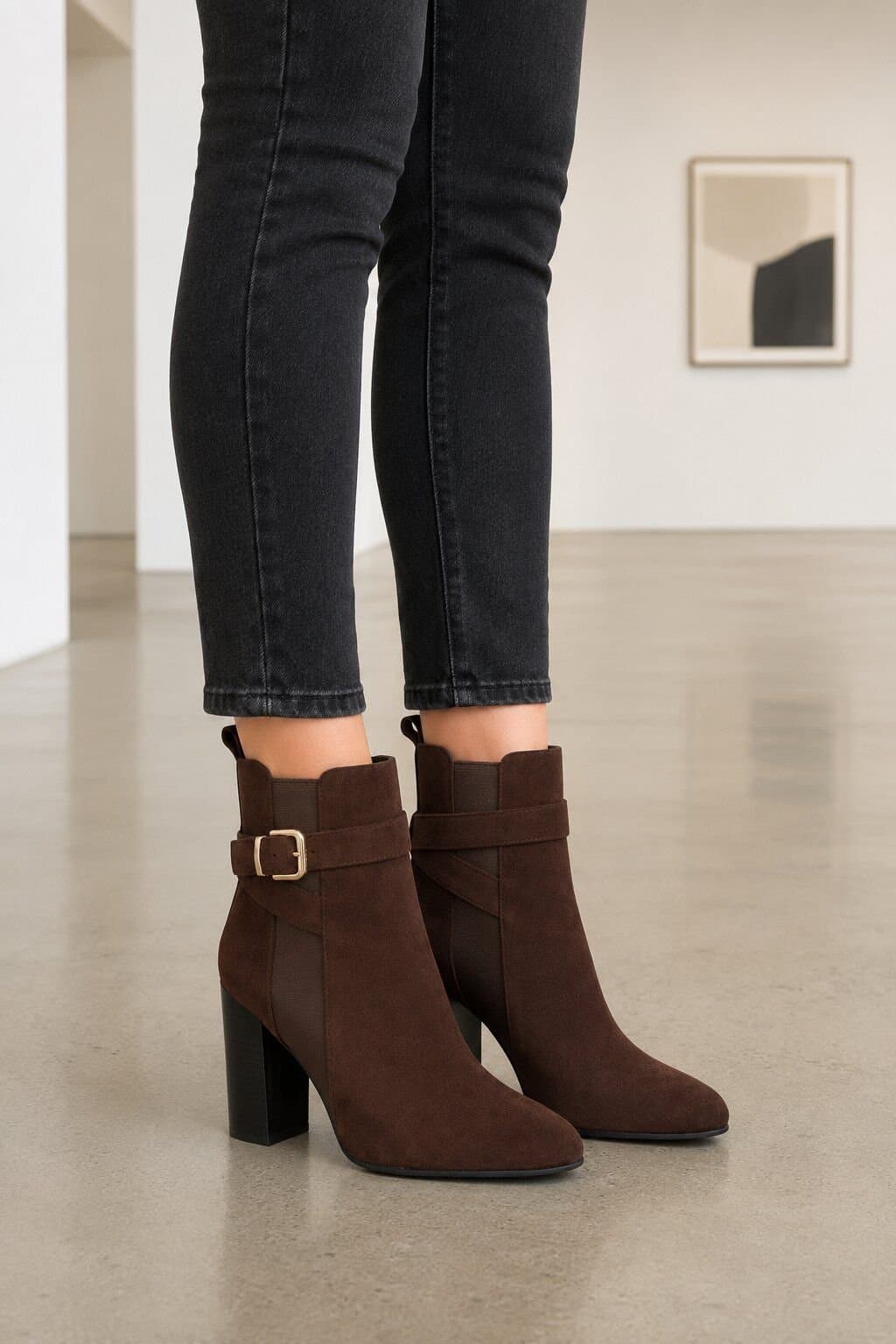 Truffle Collection Truffle Collection Women's Zip Ankle Boots Chocolate Microfibre Pointed Toe Block Heel Shoes