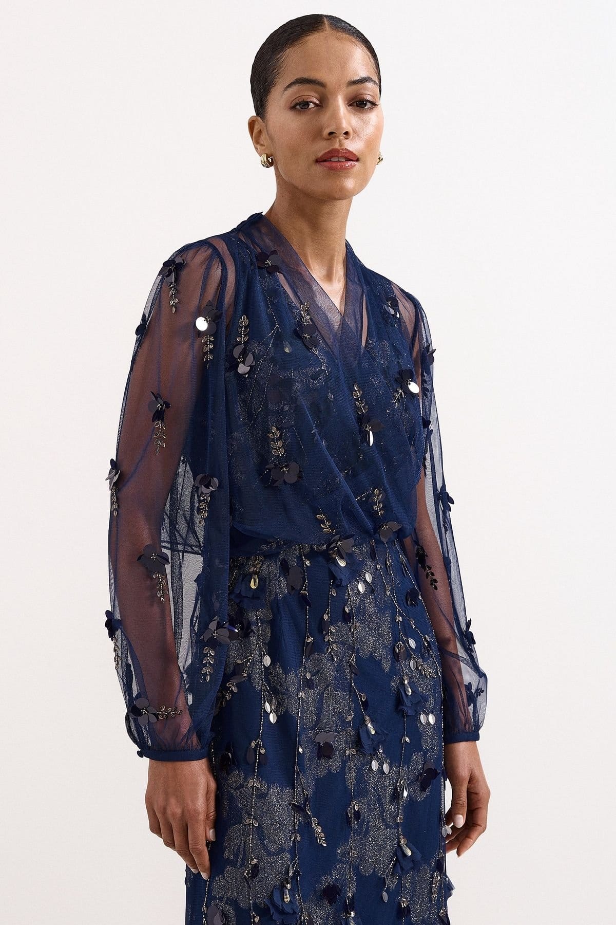 Phase Eight Dark Navy Sheer Wrap Cover-Up Midi Jacket