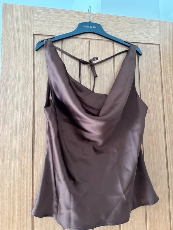New Look New look brown satin drape top die 18