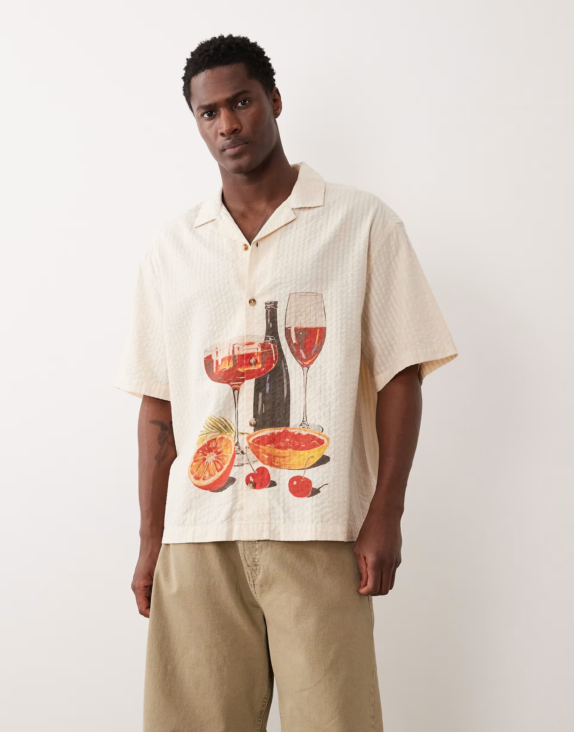 ASOS ASOS DESIGN oversized seersucker shirt with placement print