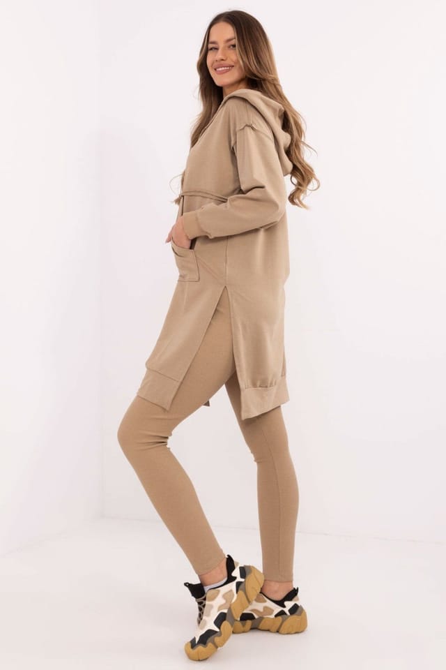 Love Lace Love Lace Women's Cotton Elastane Long Sweatshirt Leggings Set in Beige - 2