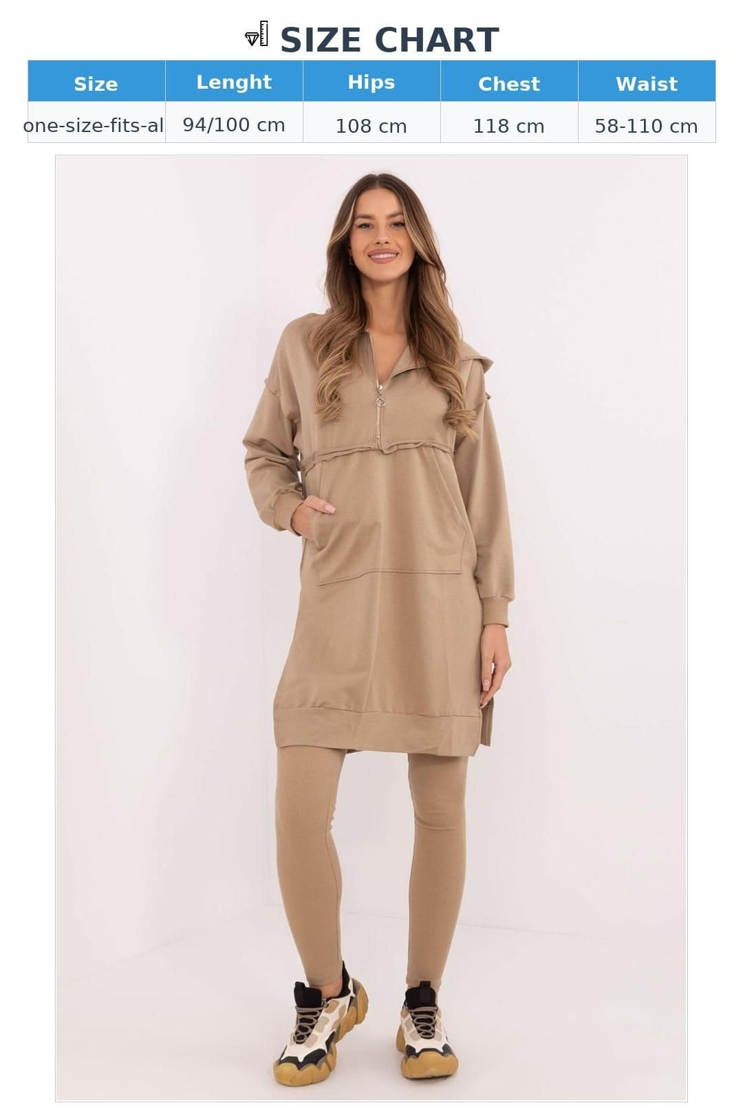 Love Lace Love Lace Women's Cotton Elastane Long Sweatshirt Leggings Set in Beige - 4