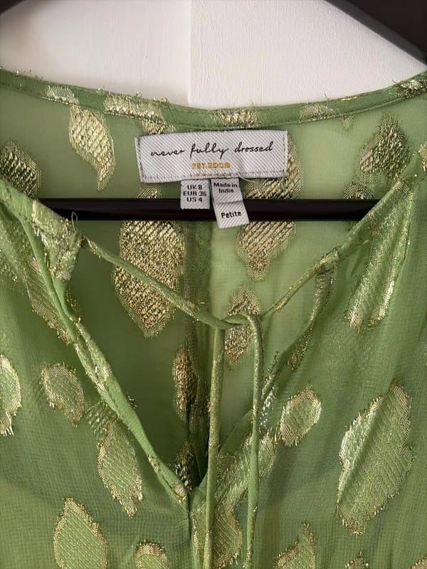 Never Fully Dressed Never fully dressed green and gold foil boho petite long dress