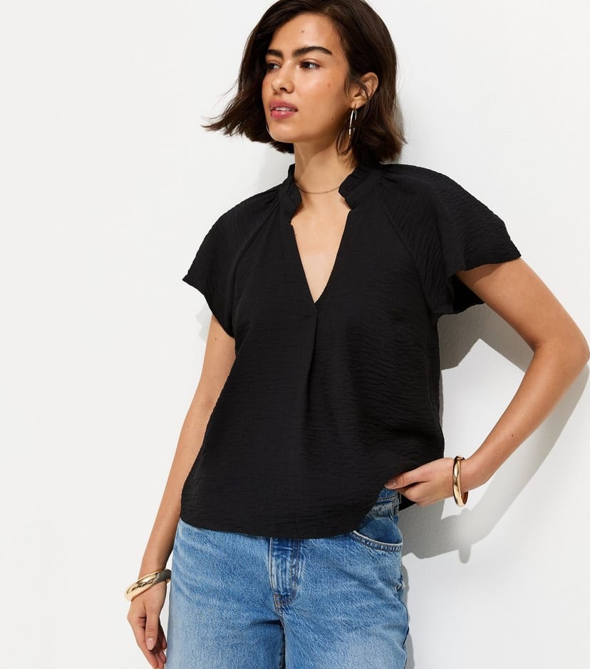 New Look Women's Black Crinkled Flutter Sleeve Blouse New Look - 1