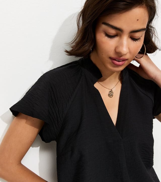 New Look Women's Black Crinkled Flutter Sleeve Blouse New Look - 3