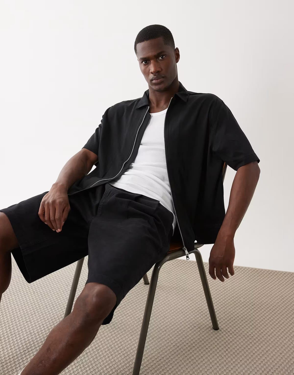 ASOS Bershka Fluid boxy short sleeve shirt in black - 1