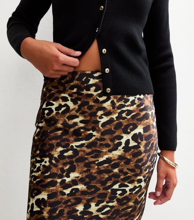 New Look Women's Tall Brown Leopard Print Satin Midi Skirt New Look - 2