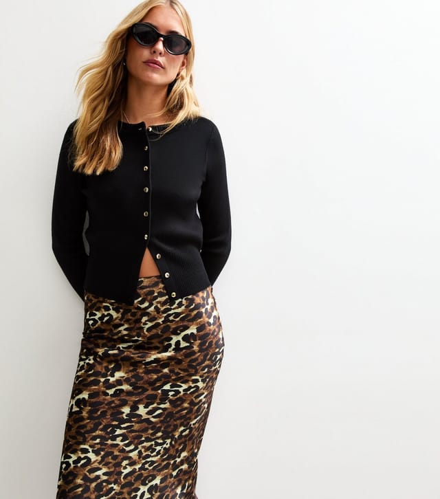 New Look Women's Tall Brown Leopard Print Satin Midi Skirt New Look - 3