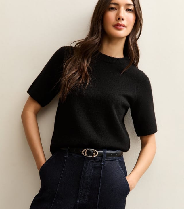 New Look Black Faux Leather Double Oval Skinny Belt New Look - 2