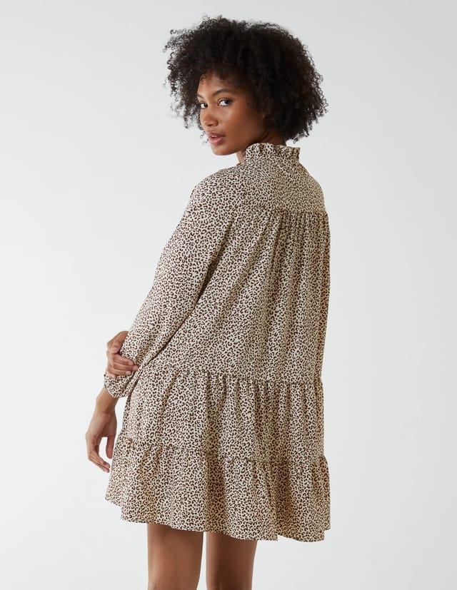 Blue Vanilla Shirred Cheetah Smock Dress - 3