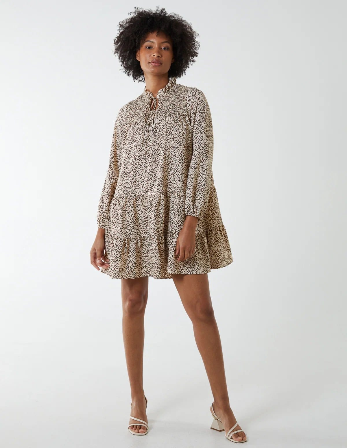 Blue Vanilla Shirred Cheetah Smock Dress - 4