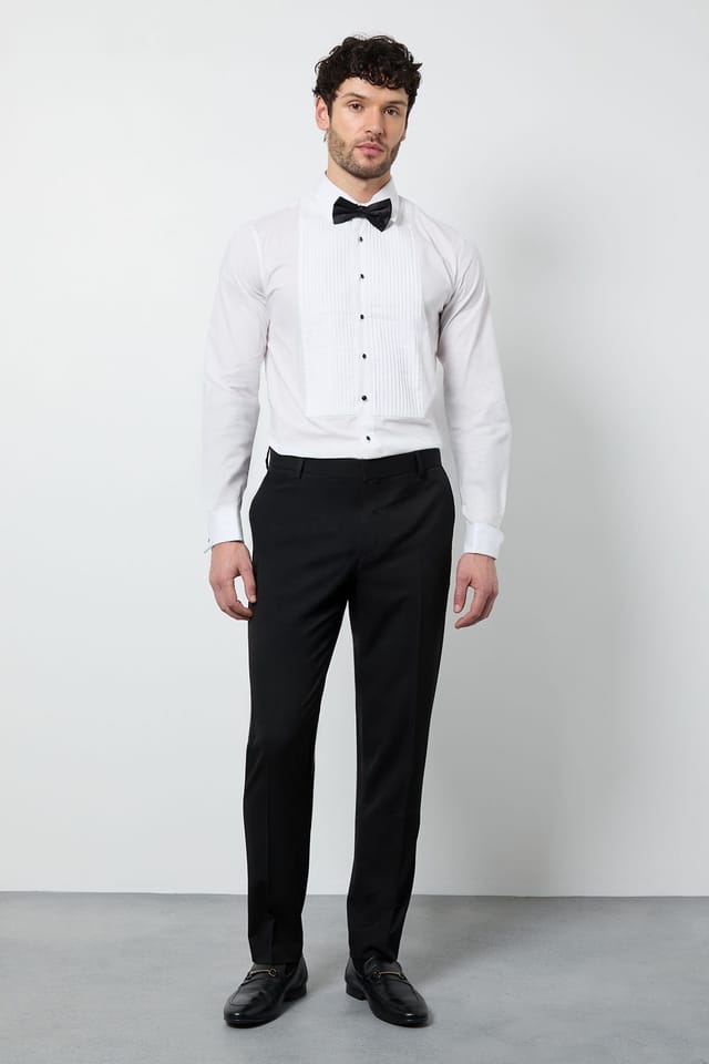 Burton Burton Men's White Pleat Front Skinny Fit Long Sleeve Dress Shirt - 2