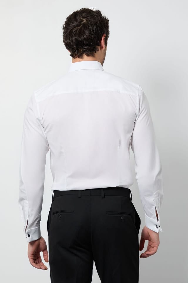 Burton Burton Men's White Pleat Front Skinny Fit Long Sleeve Dress Shirt - 3