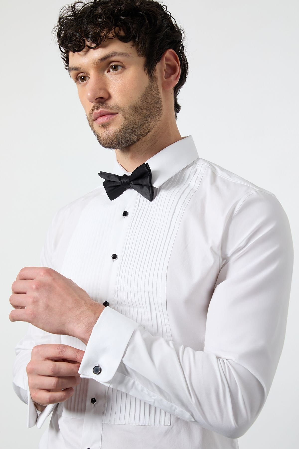 Burton Burton Men's White Pleat Front Skinny Fit Long Sleeve Dress Shirt - 4