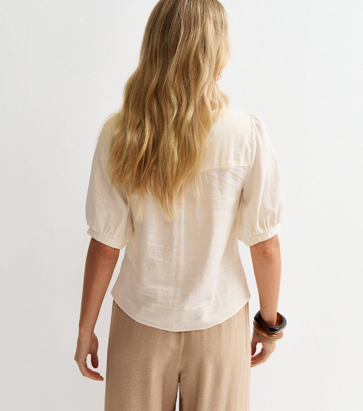 New Look Women's White Linen Blend Gold Tone Textured Button Blouse New Look - 4