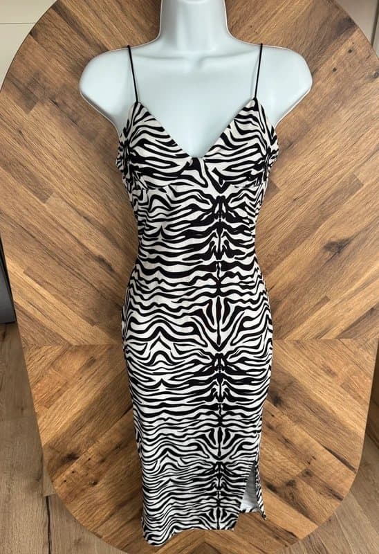 Bershka Bershka Zebra Print Midi Slip Dress with Side Split (Size M)