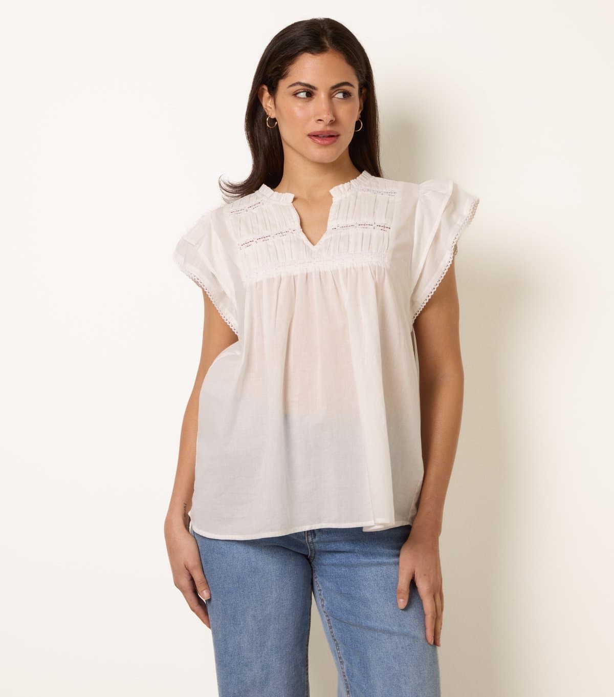 Blue Vanilla Women's Off White Cotton Ruched Top Blue Vanilla New Look