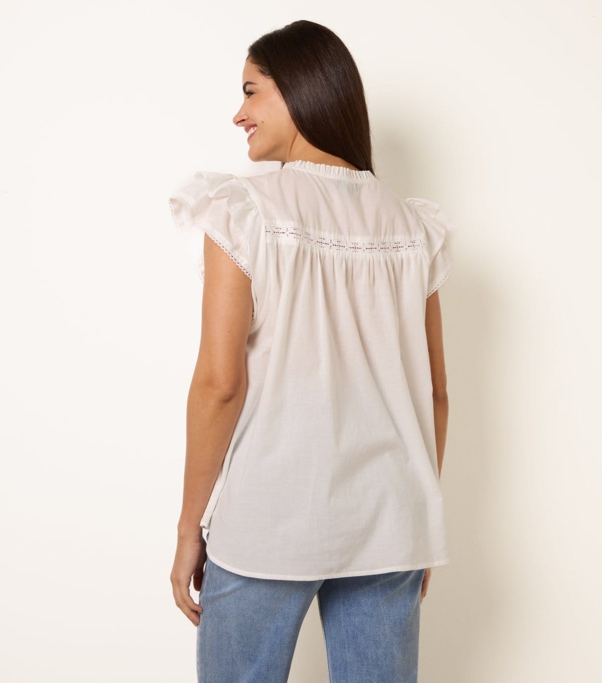Blue Vanilla Women's Off White Cotton Ruched Top Blue Vanilla New Look - 4