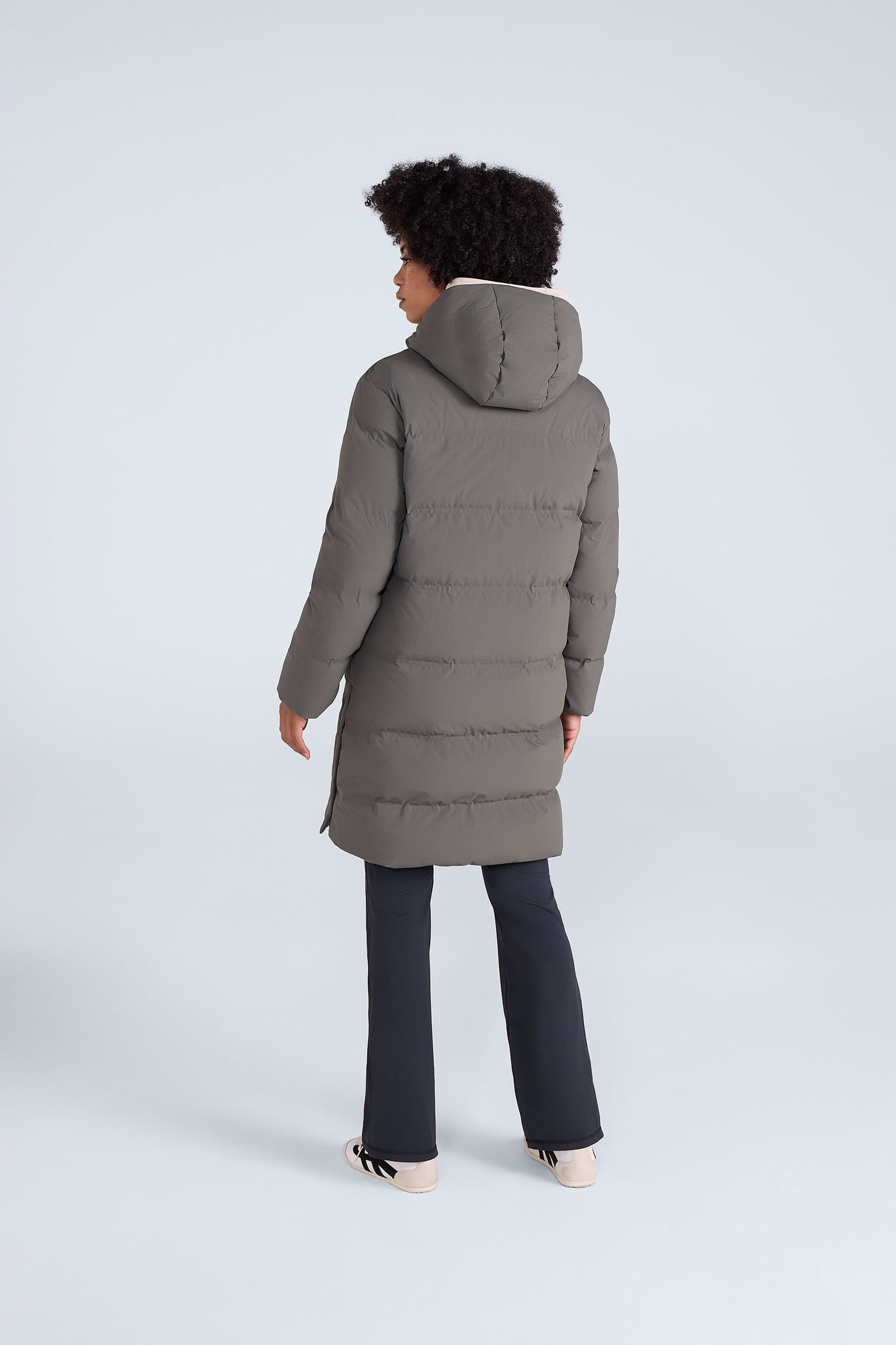 Animal Animal Women's 'Cosi Cloud' Water Resistant Mid Length Warm Hooded Down Filled Coat in Khaki - 4