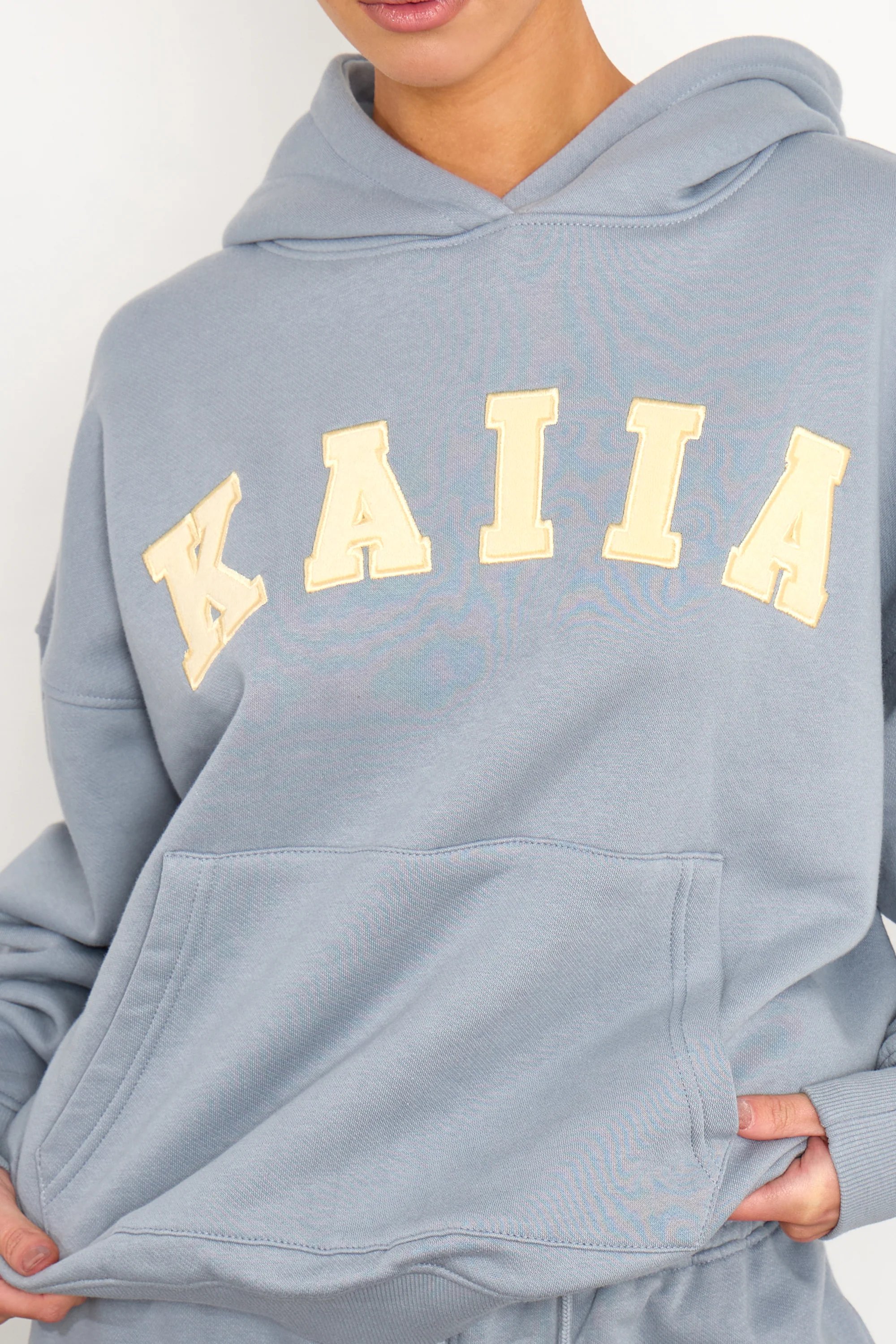 Kaiia Kaiia Slogan Oversized Hoodie Mist Grey & Yellow - 2