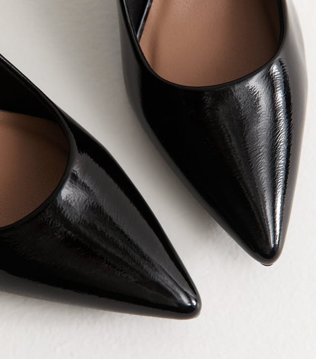 New Look Women's Black Patent Faux Leather Pointed Toe Court Shoes Vegan New Look - 3