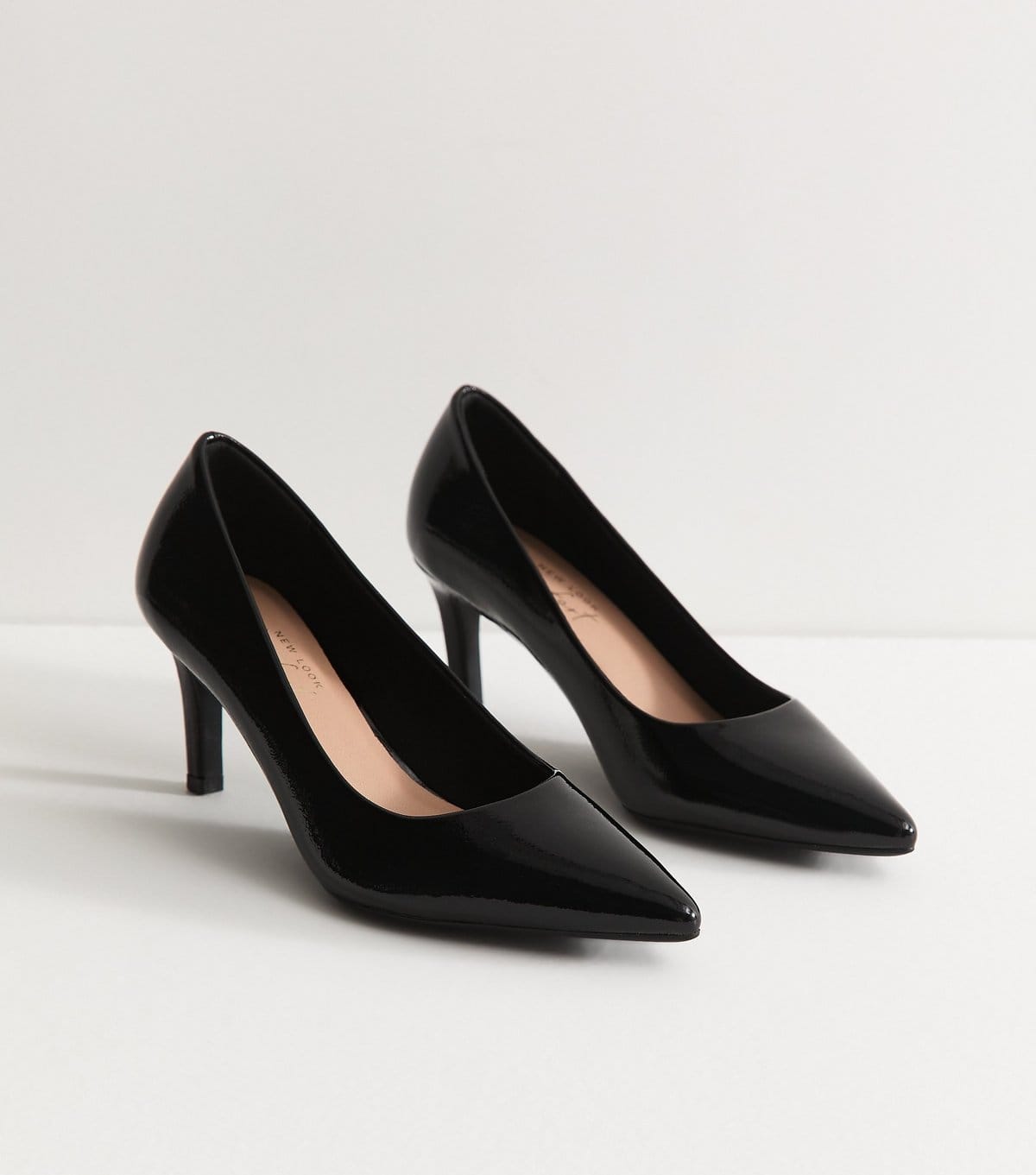 New Look Women's Black Patent Faux Leather Pointed Toe Court Shoes Vegan New Look - 4