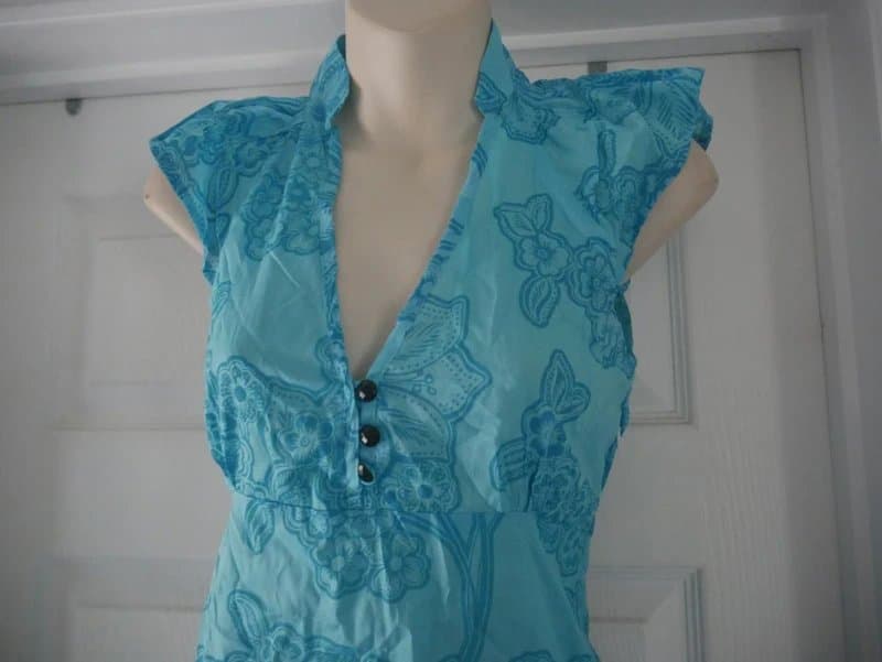 Carbon Carbon Dress Ladies Size 8 Turquoise Bold Flower Cotton Summer Holiday Tea Dress