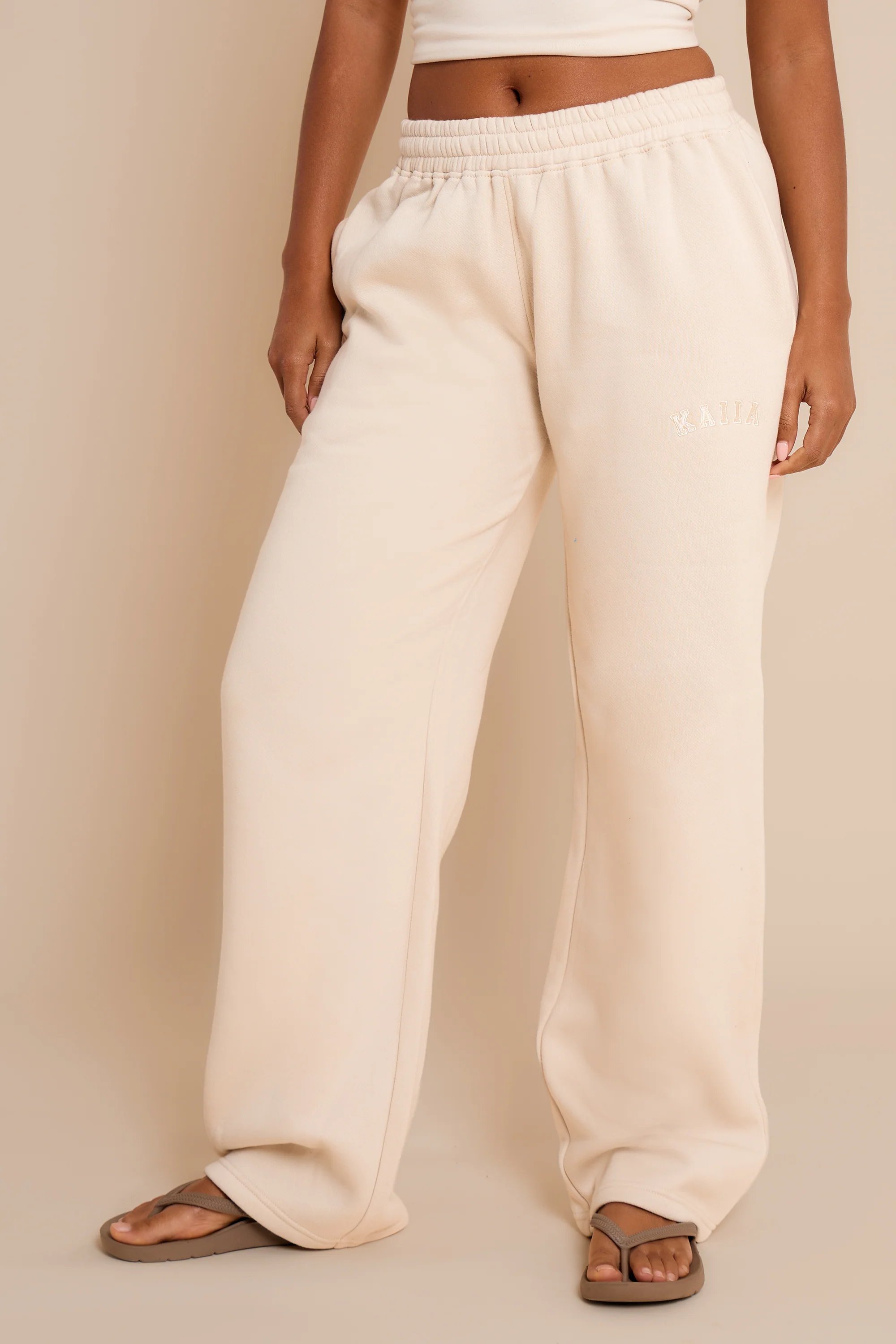 Kaiia Kaiia Slogan Wide Leg Joggers Chalk - 3
