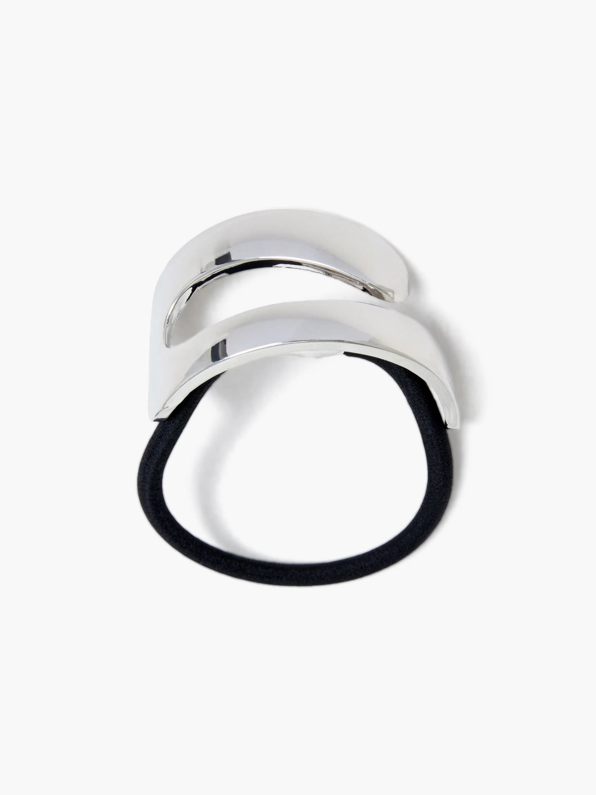 French Connection Open Metal Curve Hair Tie Bobble Rhodium Silver