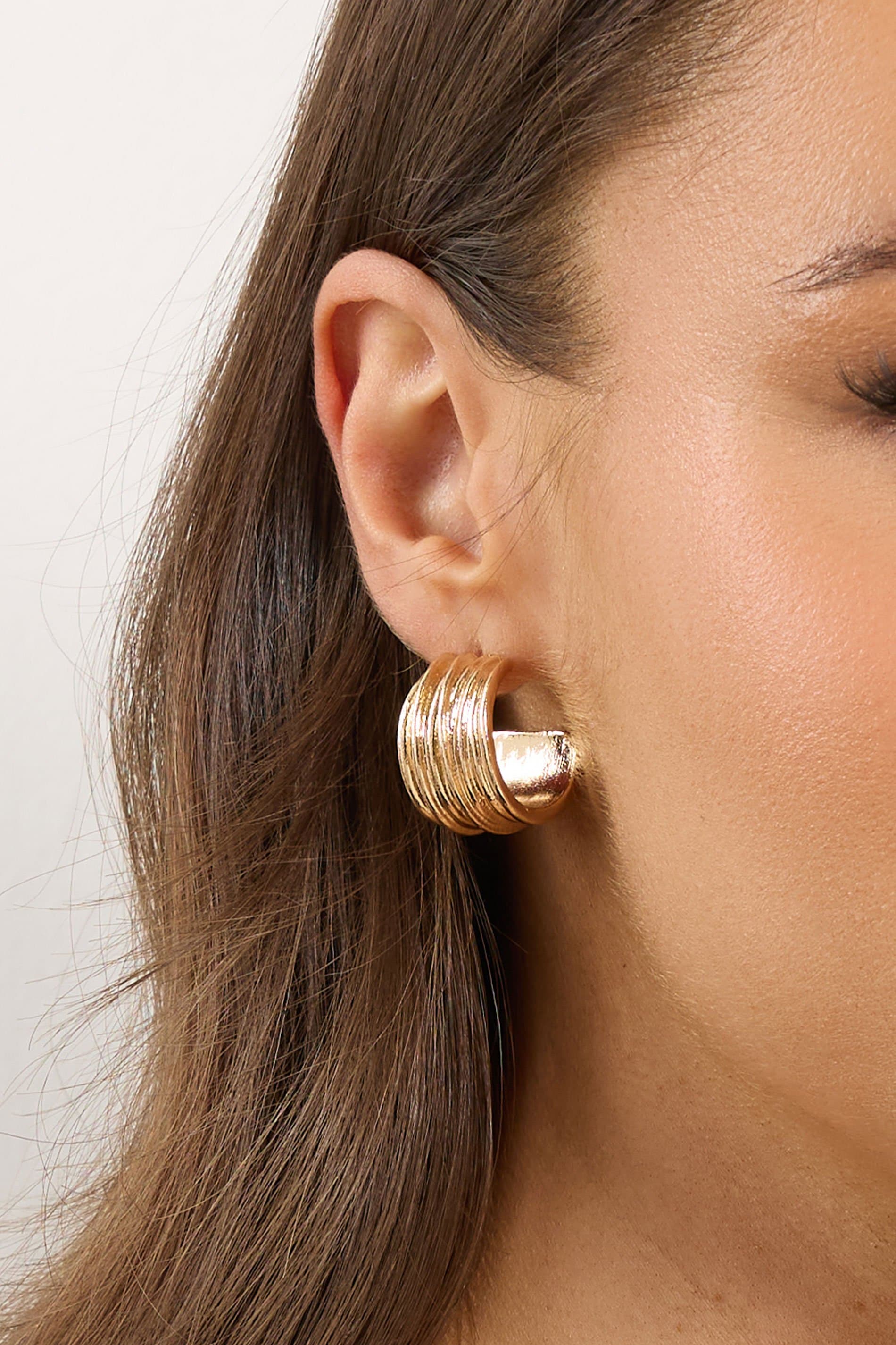 Yours Gold Tone Textured Curve Stud Earrings