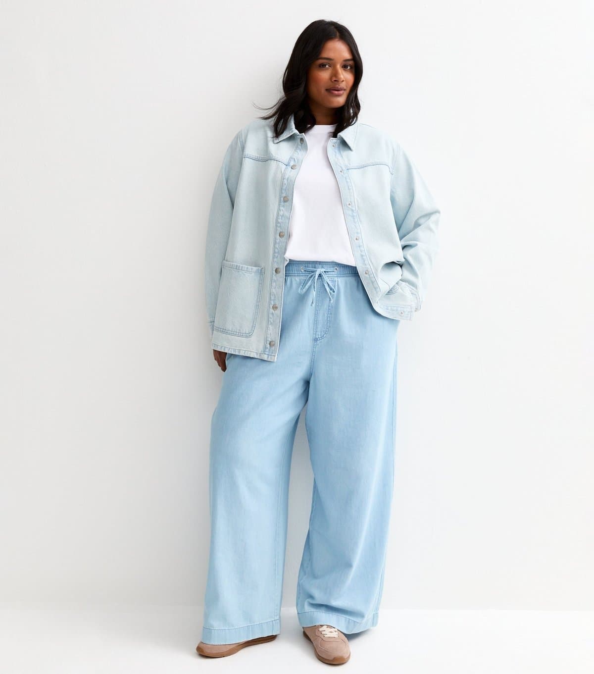 New Look Women's Plus Size Light Blue Denim Wide Leg Trousers Curves New Look