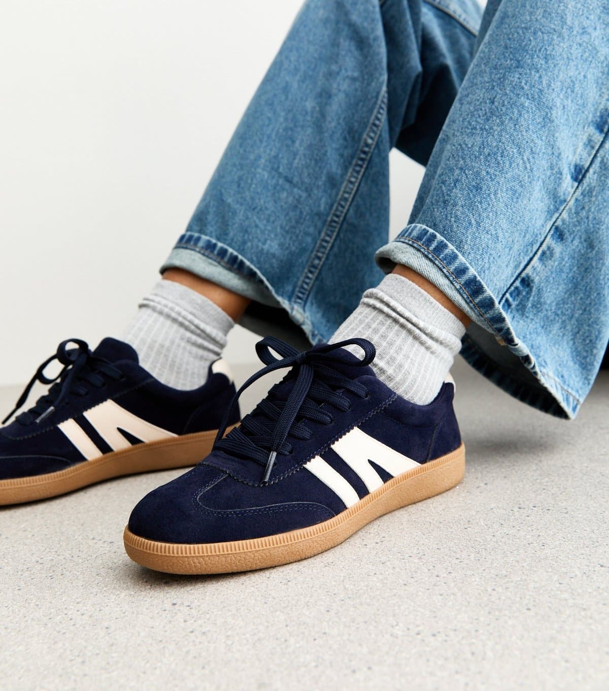 New Look New Look Navy Blue Faux Suede Panelled Trainers Vegan