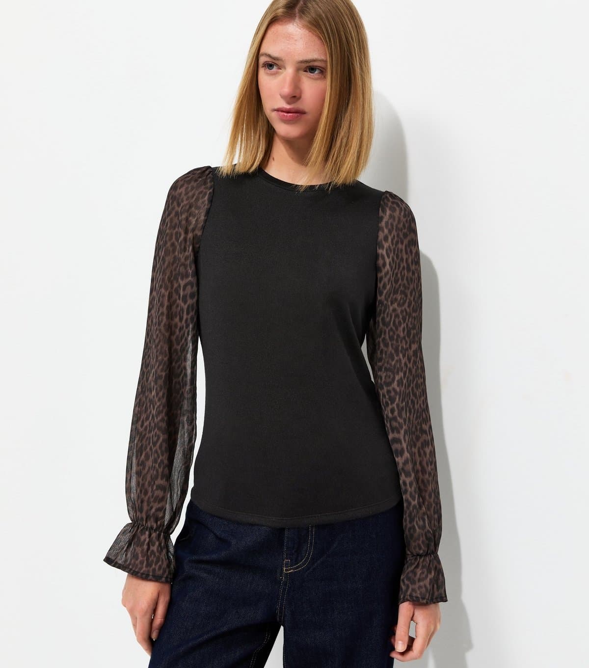 New Look New Look Black Leopard Print 2-In-1 Top