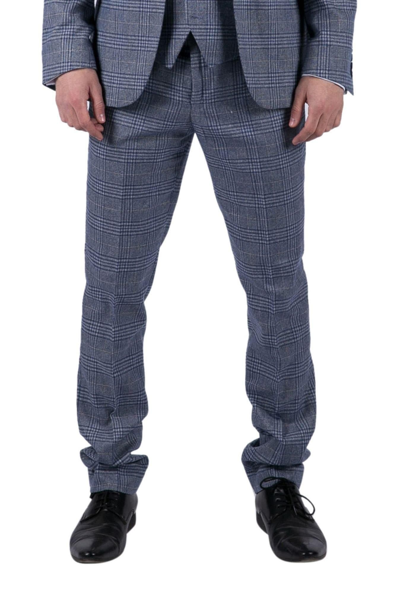 Paul Andrew Paul Andrew Men's Victor Tweed Check Gatsby Trousers in Blue