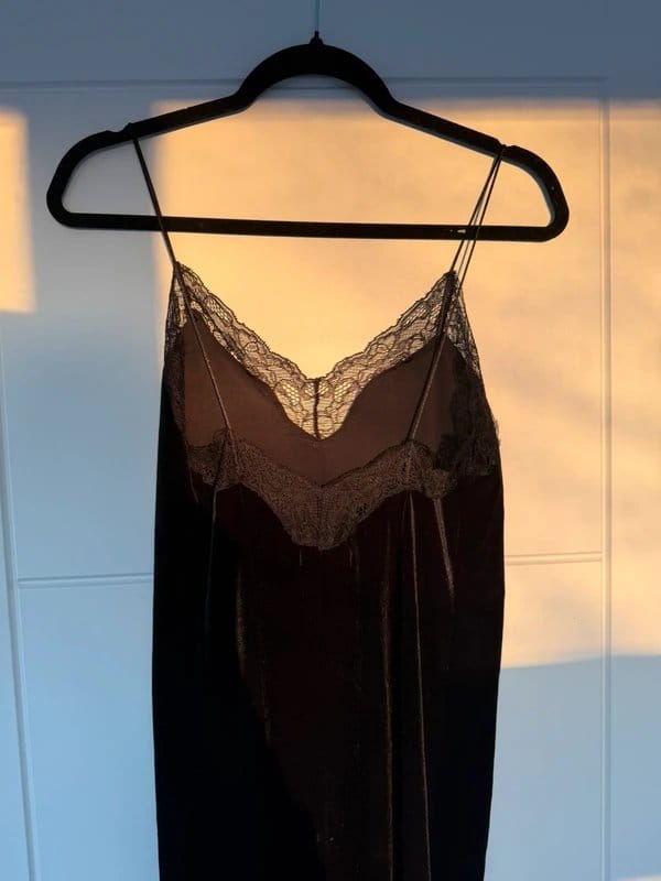 Bershka Black Velvet and Lace Slip Dress