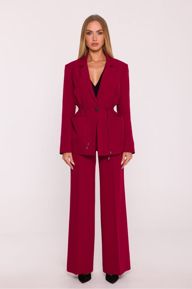 Love Lace Love Lace Women's Classic Matte Suit Fabric Wide Leg Trousers in Red - 2