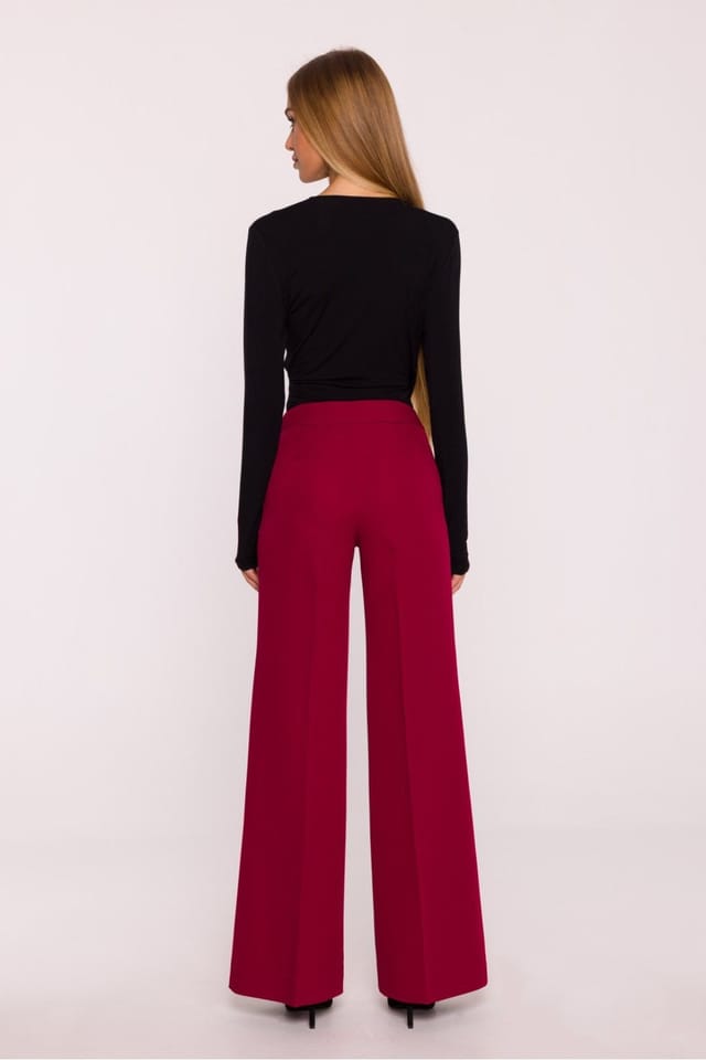 Love Lace Love Lace Women's Classic Matte Suit Fabric Wide Leg Trousers in Red - 3