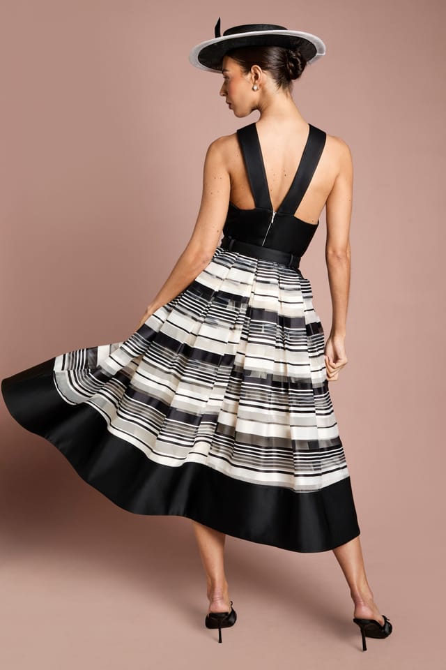 Coast Coast Women's Lisa Tan Halter Neck Mono Stripe Midi Dress - 3