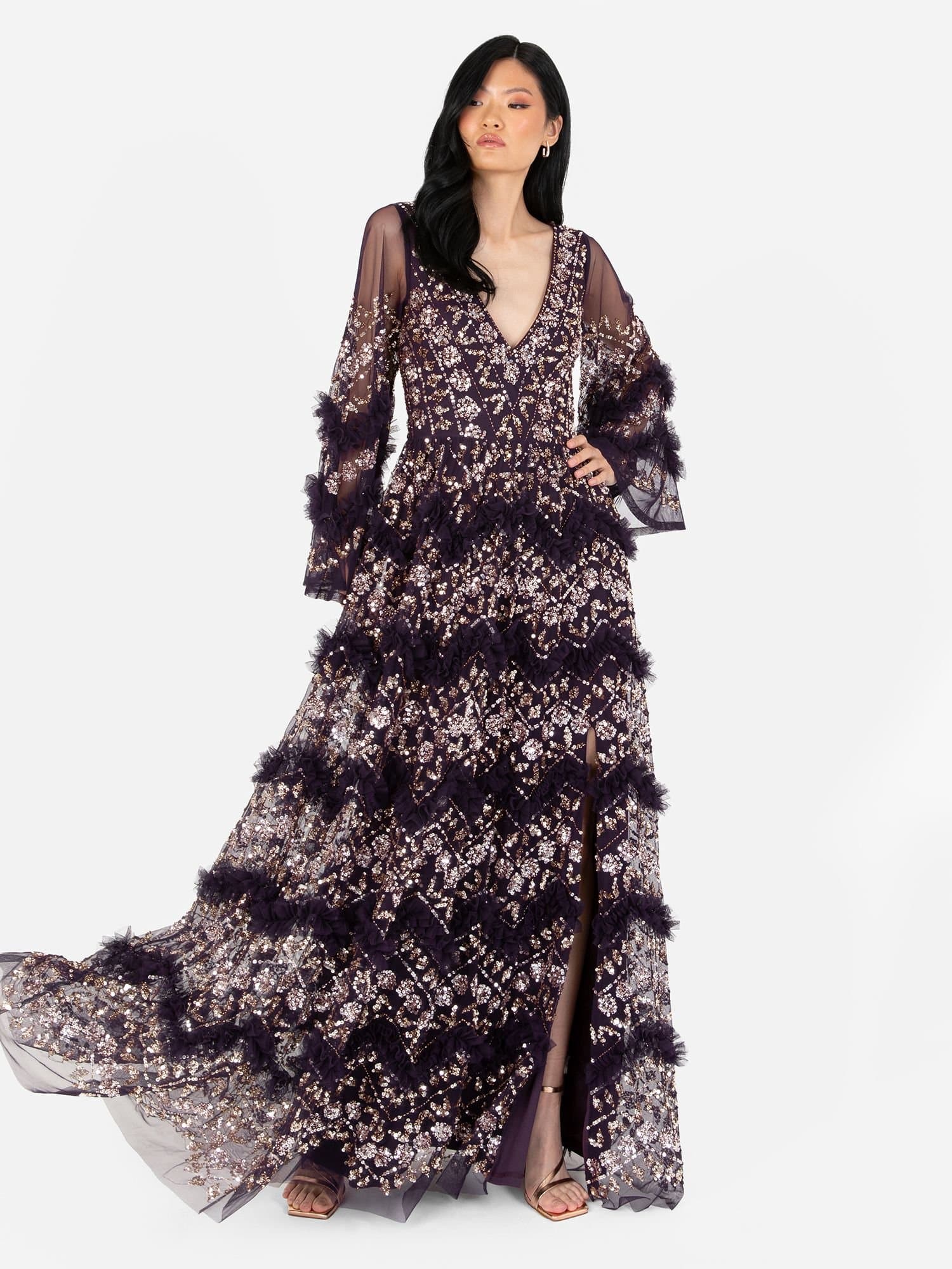 Maya Deluxe Maya Deluxe Women's Fully Embellished Maxi Dress in Purple