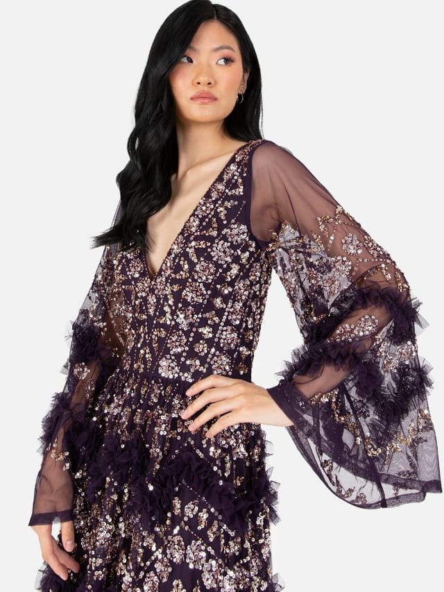 Maya Deluxe Maya Deluxe Women's Fully Embellished Maxi Dress in Purple - 2