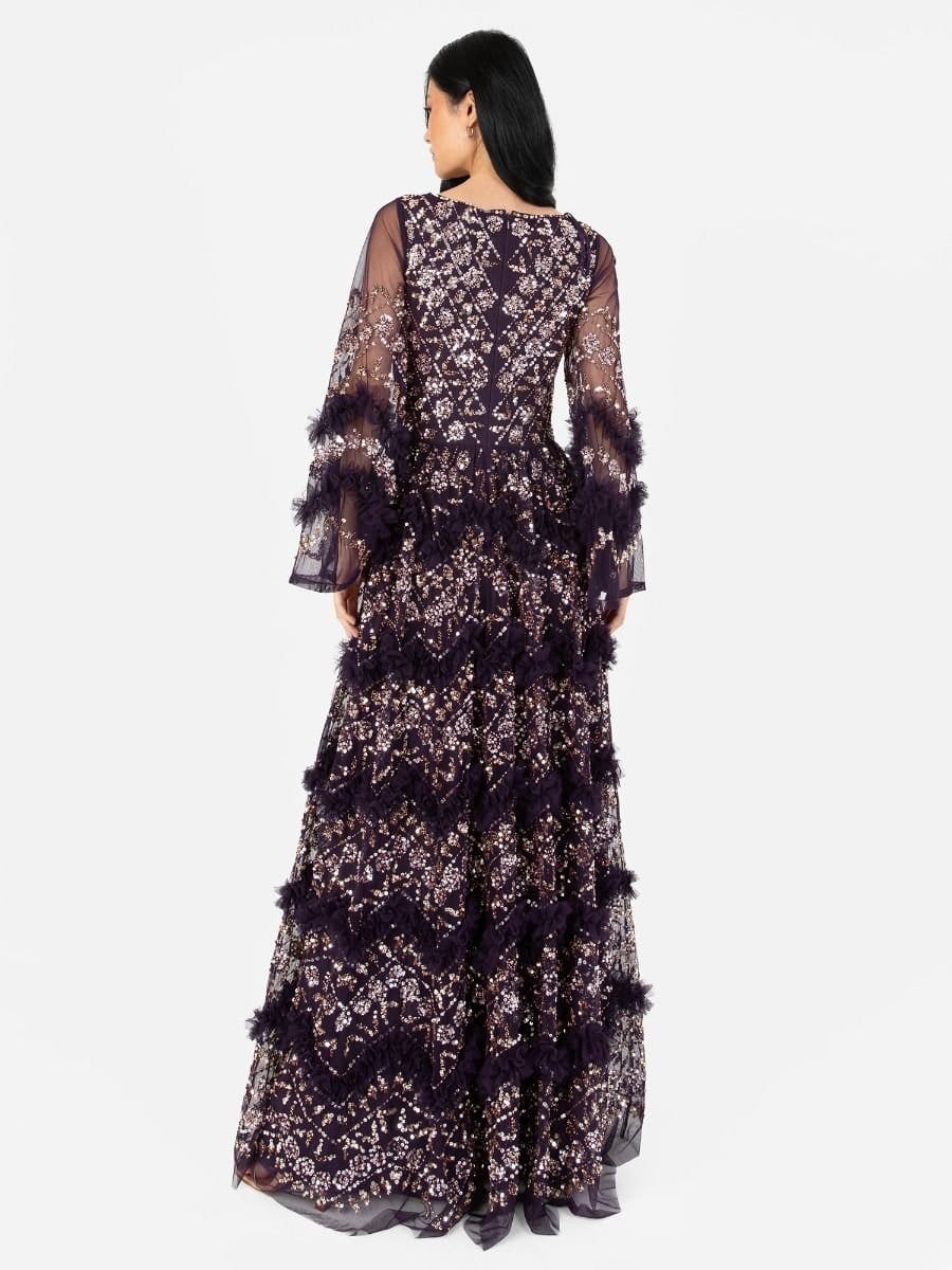 Maya Deluxe Maya Deluxe Women's Fully Embellished Maxi Dress in Purple - 4