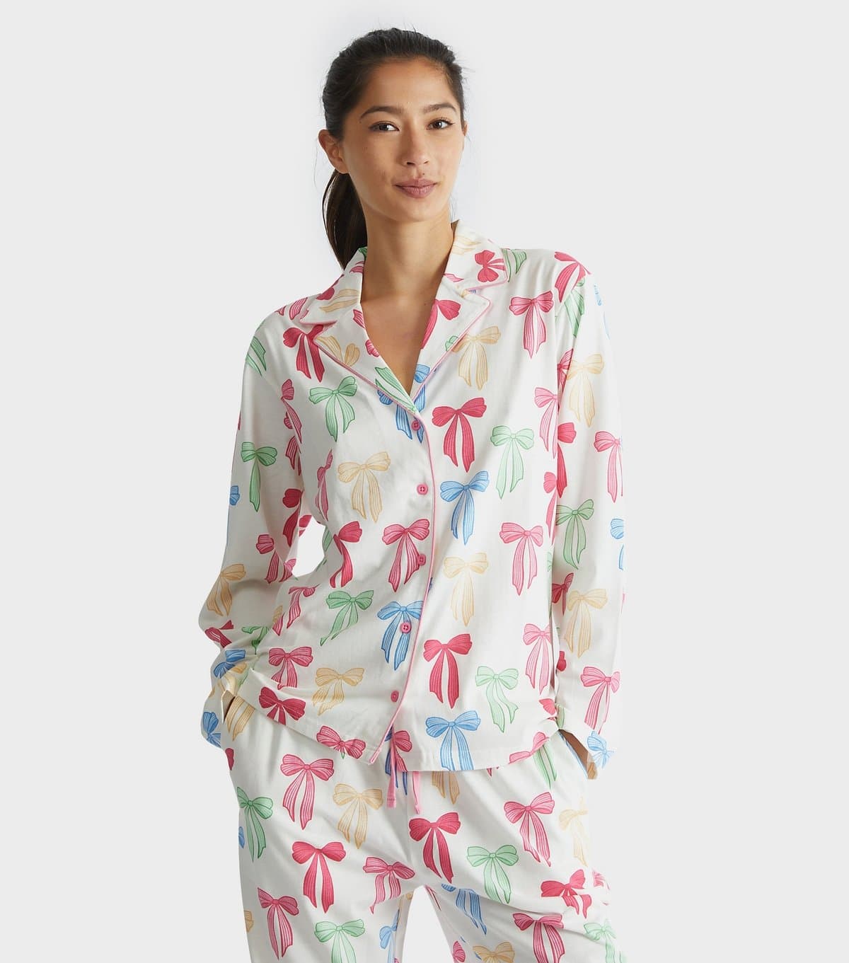 Skinnydip Women's White Bow Print Shirt and Trousers Pyjama Set Skinnydip New Look