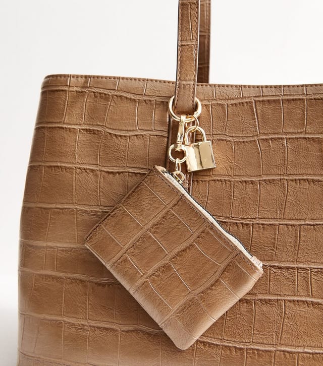 New Look Came Faux Leather Crocodile Embossed Triple Compartment Shopper Tote Bag New Look - 3