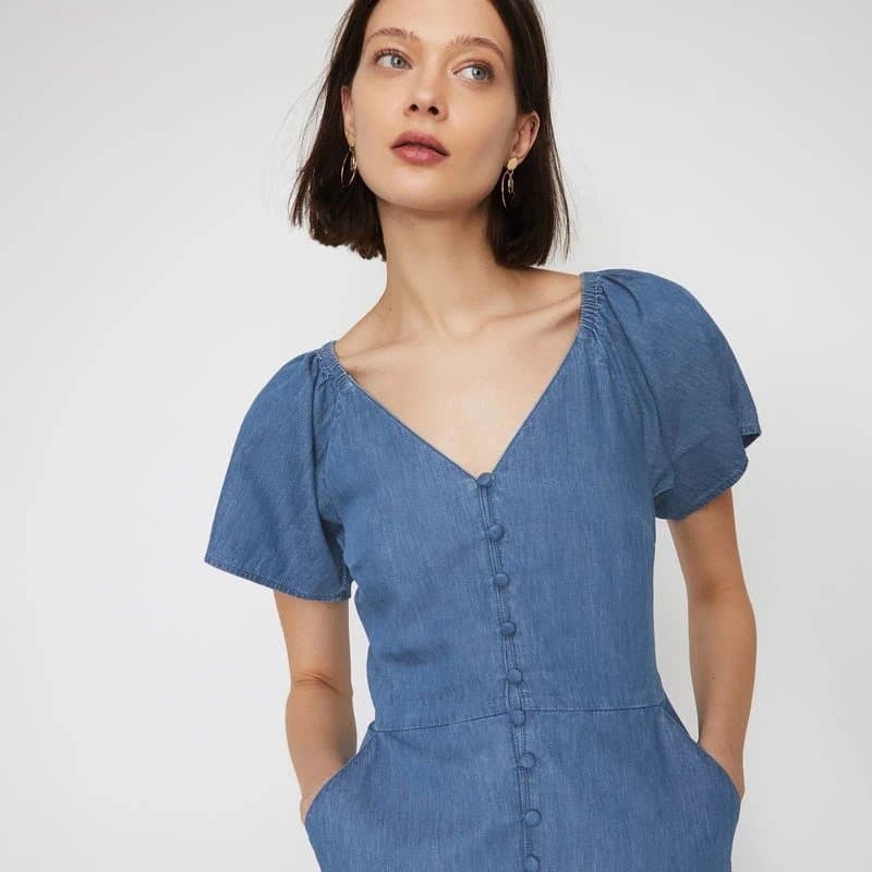 Warehouse Warehouse denim angel sleeve dress