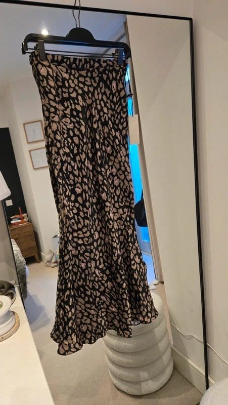 Never Fully Dressed Leopard Print Satin Long Skirt