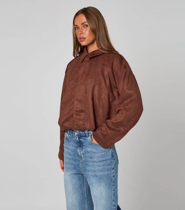 Urban Bliss Women's Brown Faux Suede Bubble Hem Collar Jacket Urban Bliss New Look - 3