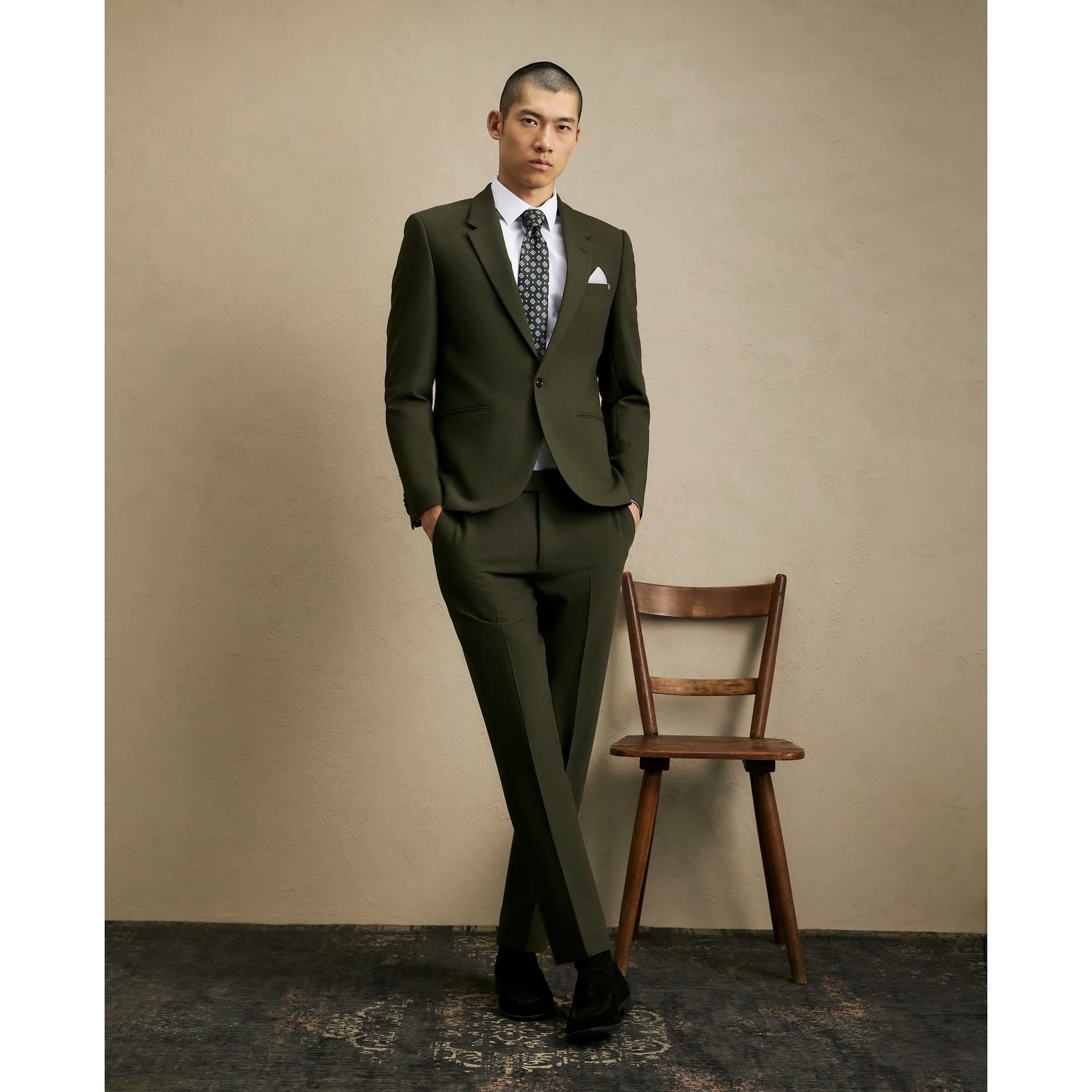 River Island Mens River Island Khaki Skinny Fit Suit Trousers